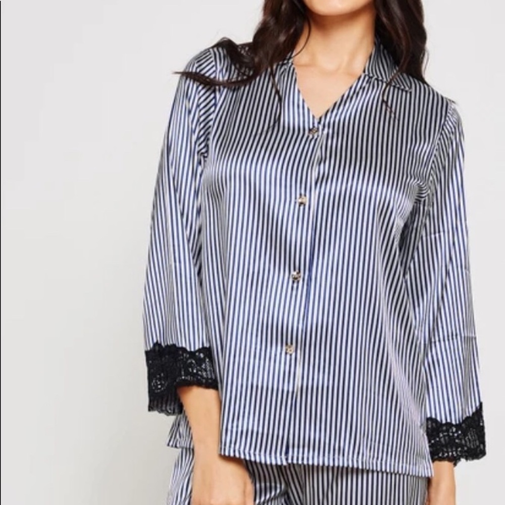 Striped Lace Trim Pajama Set